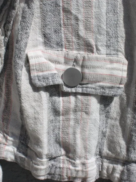 Jones New York Women's Striped Linen Blend Button Front Jacket Small Drawstring - Picture 3 of 8